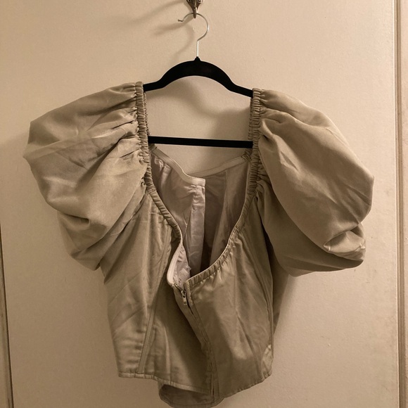 GIA/irl “Alaia” Off The Shoulder Corset Top with Puff Sleeves ,Light Sage, 3X - Picture 4 of 16
